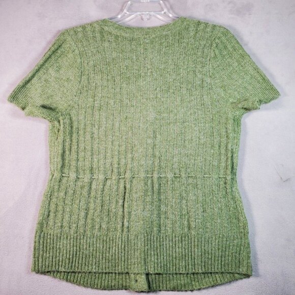Torrid Sweater Top Womens L Green Ribbed Short Sleeve Button Tie Waist Cottage - Picture 2 of 8